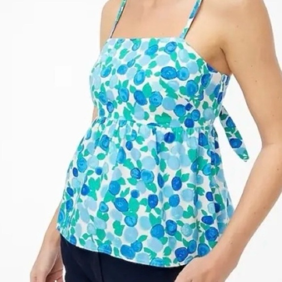 NWOT J. Crew Tie Back Strappy Top in Blueberry Print blue white green Size 2 - Picture 2 of 6